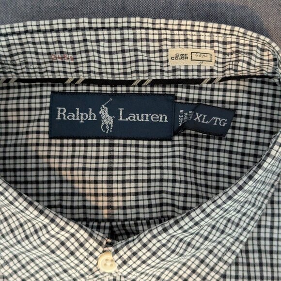 Vintage Ralph Lauren Black and White Check Shirt Button Down Men's - Size XL - Picture 4 of 15